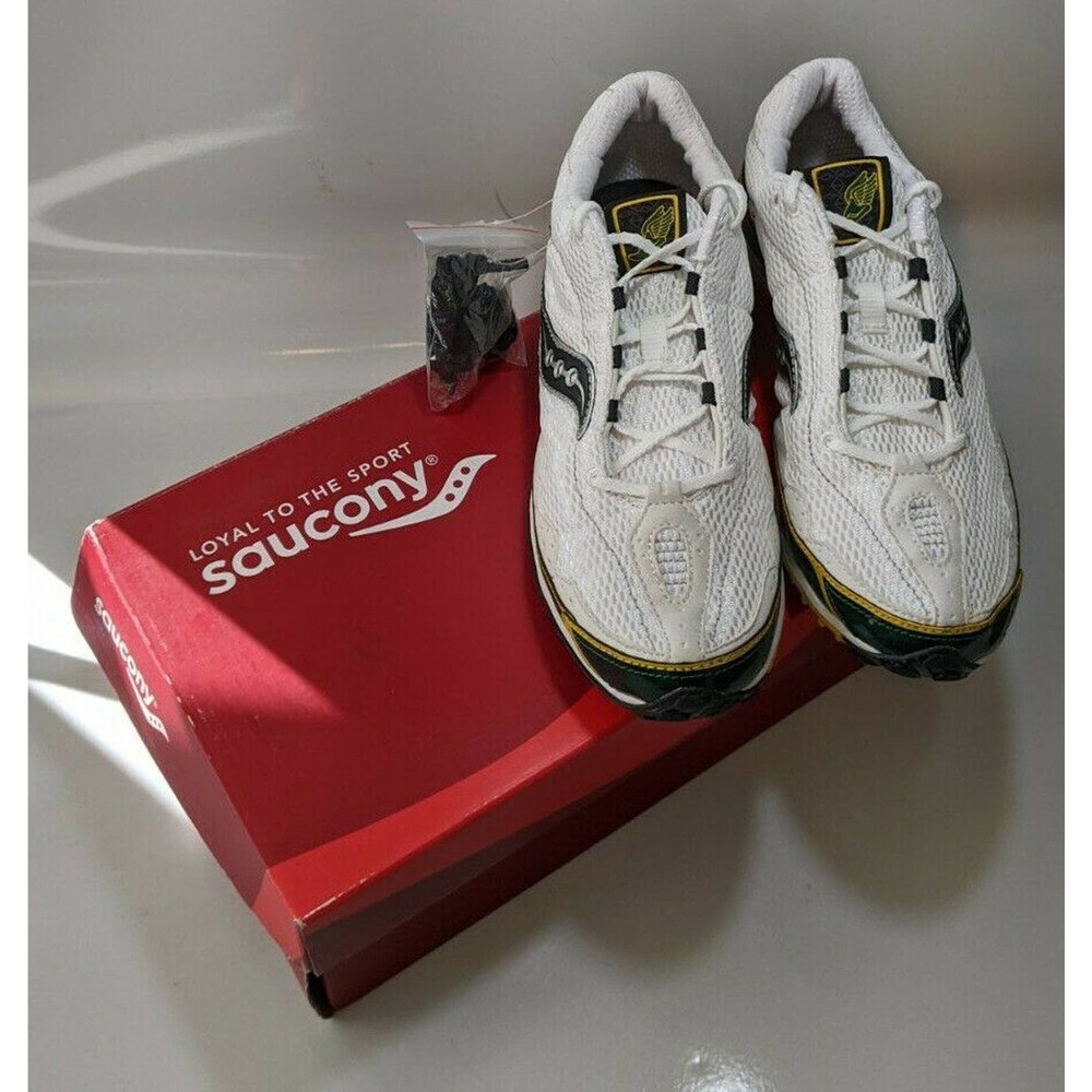 Saucony Mens 9.5 Kilkenny XC3 Flat White Green Gold Spiked Running Shoes New